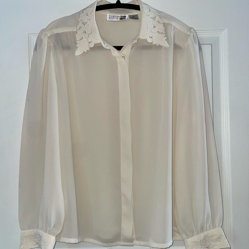 Vintage Floral Collared Sheer Ivory Blouse Excellent condition